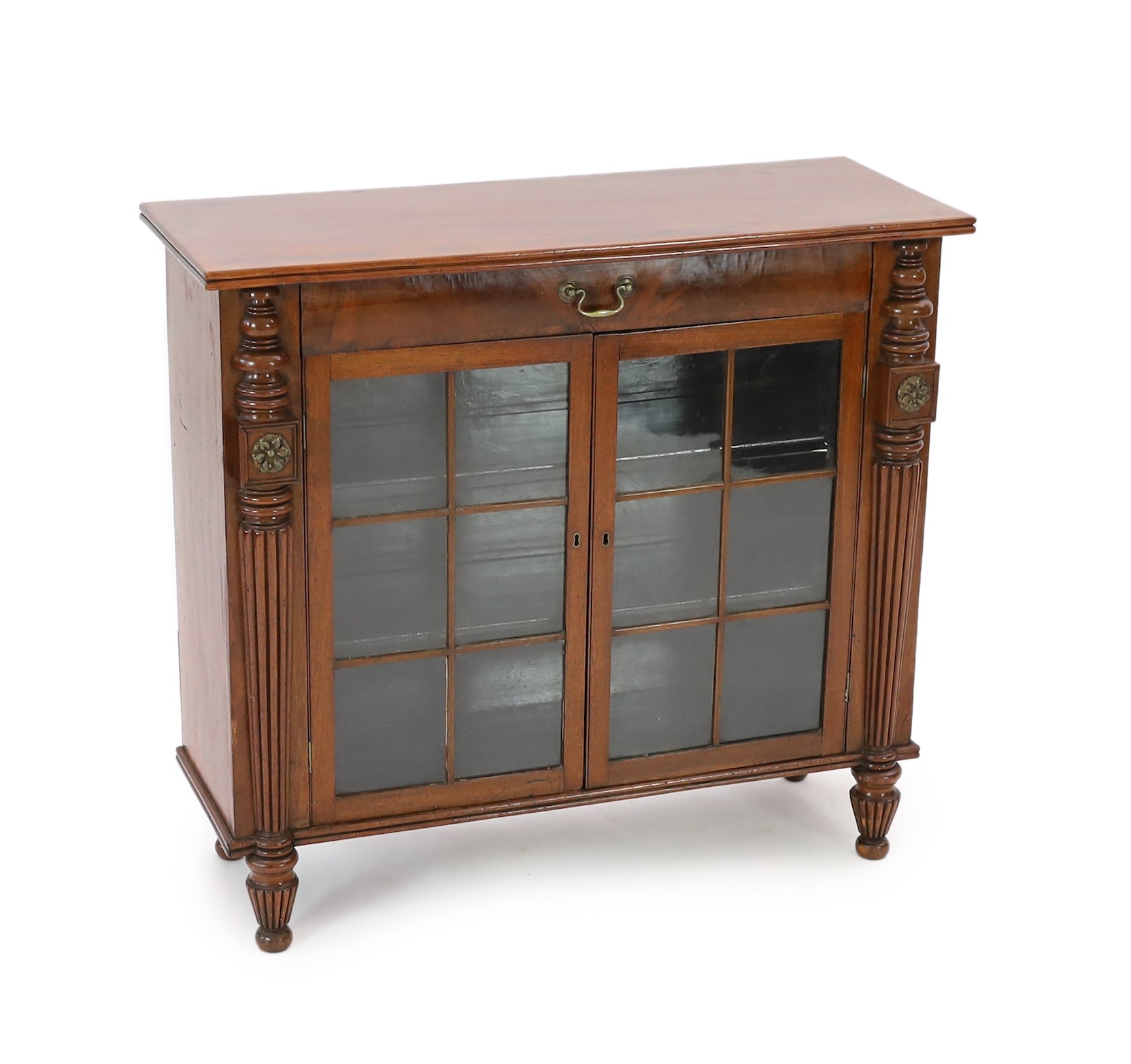 A George IV rosewood banded mahogany side cabinet, in the manner of Gillows, width 102cm, depth 40cm, height 93cm
